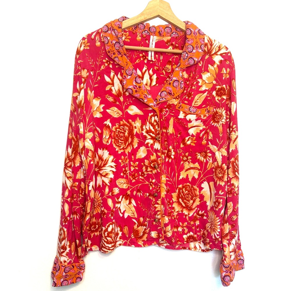 Anthropologie Kari Floral 100% Rayon Long Sleeve Sleep Top, Size XL - Picture 2 of 7